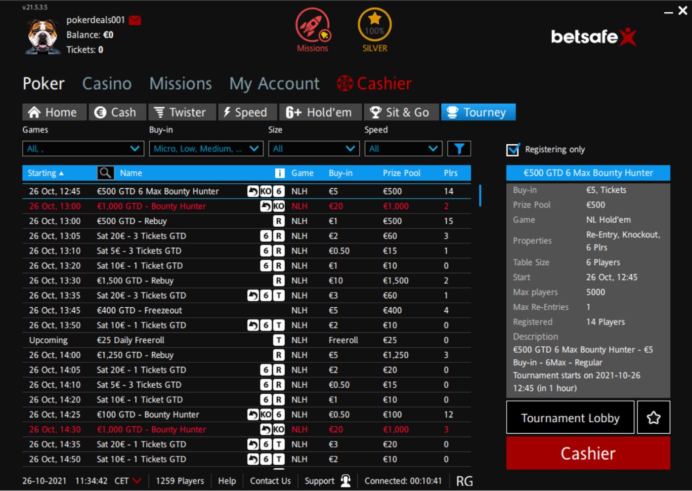 Betsafe Poker in the client