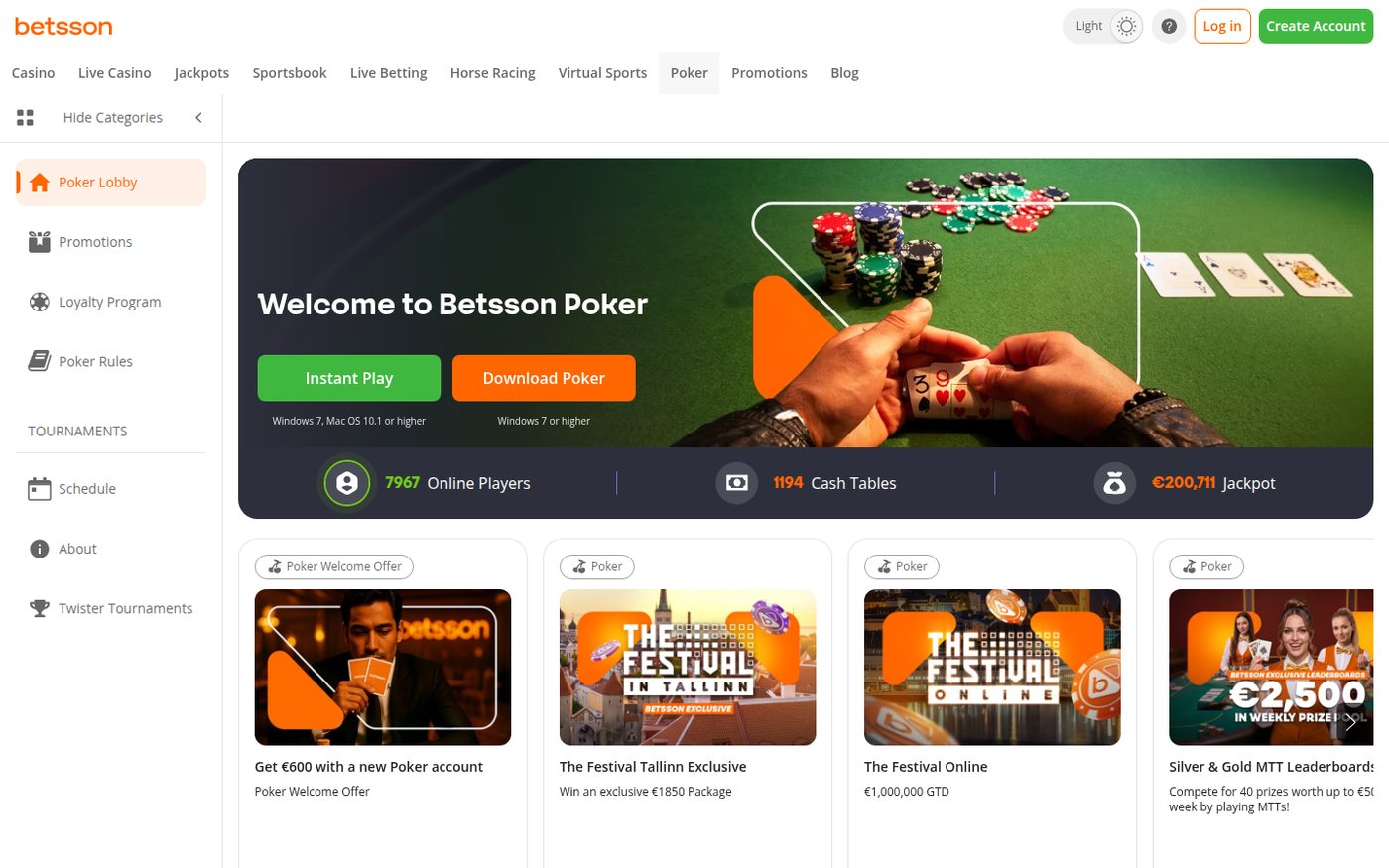 Betsson Poker poker homepage