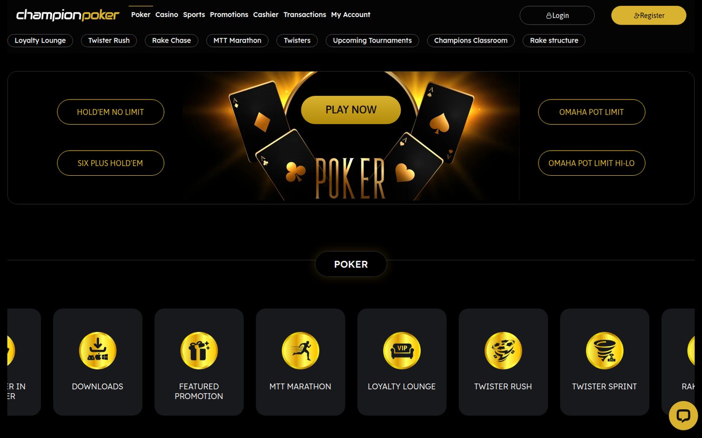 ChampionPoker poker games page