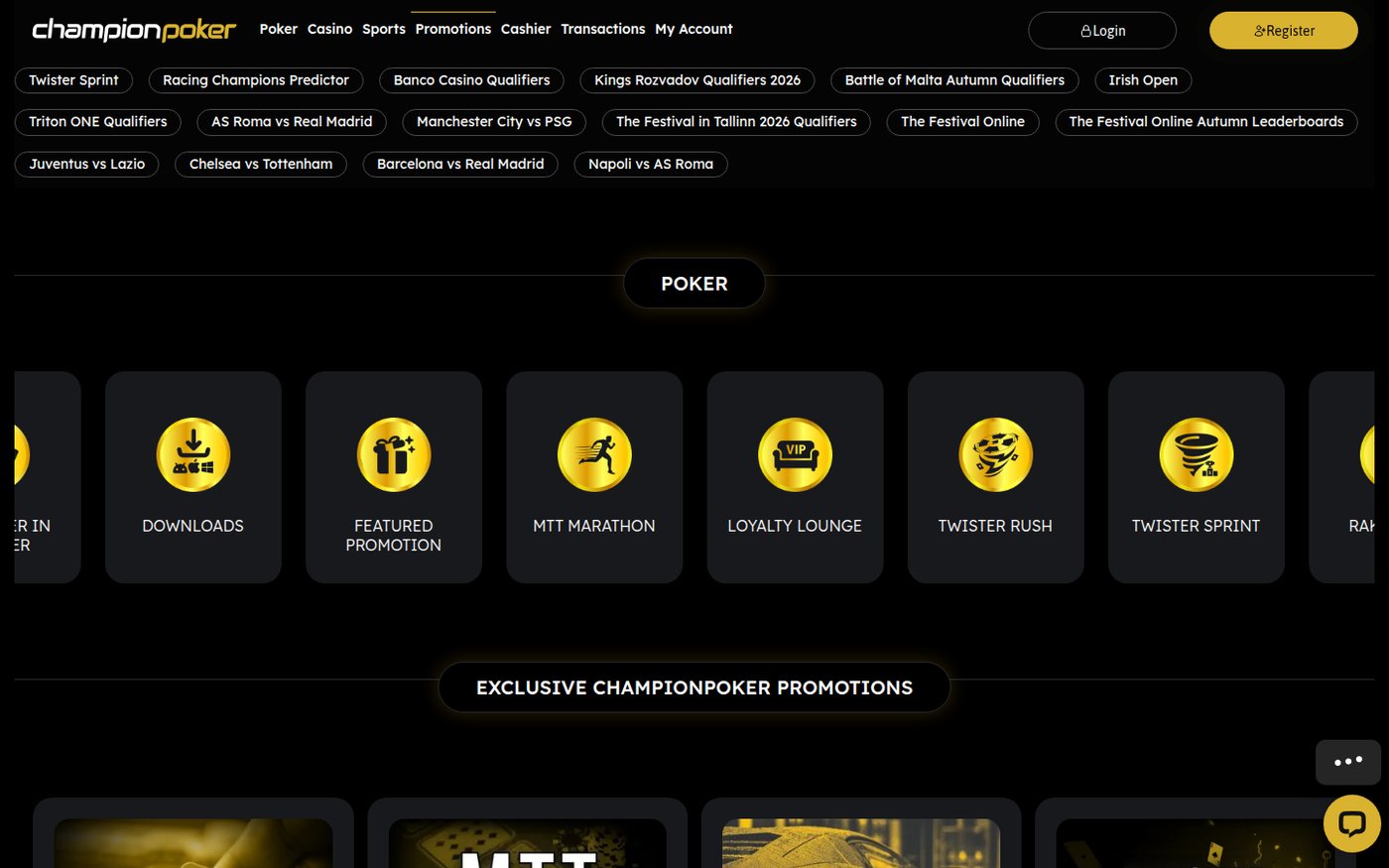 ChampionPoker promotions page