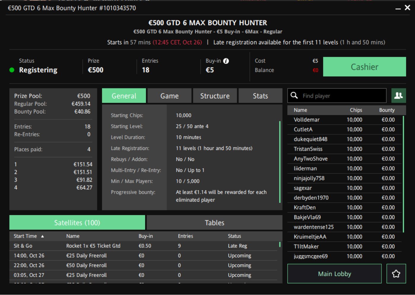 Guts Poker table view