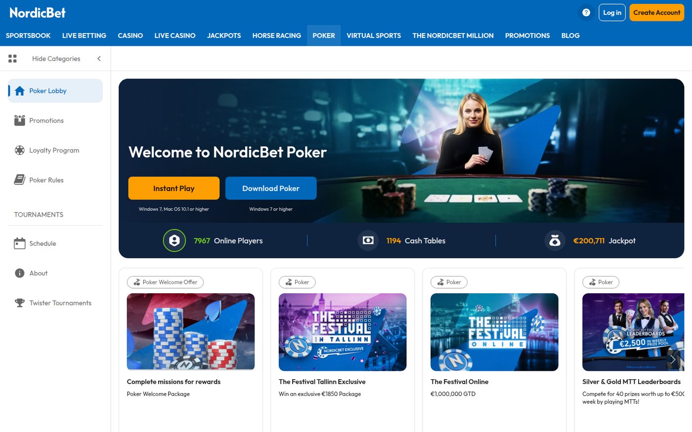 NordicBet poker homepage